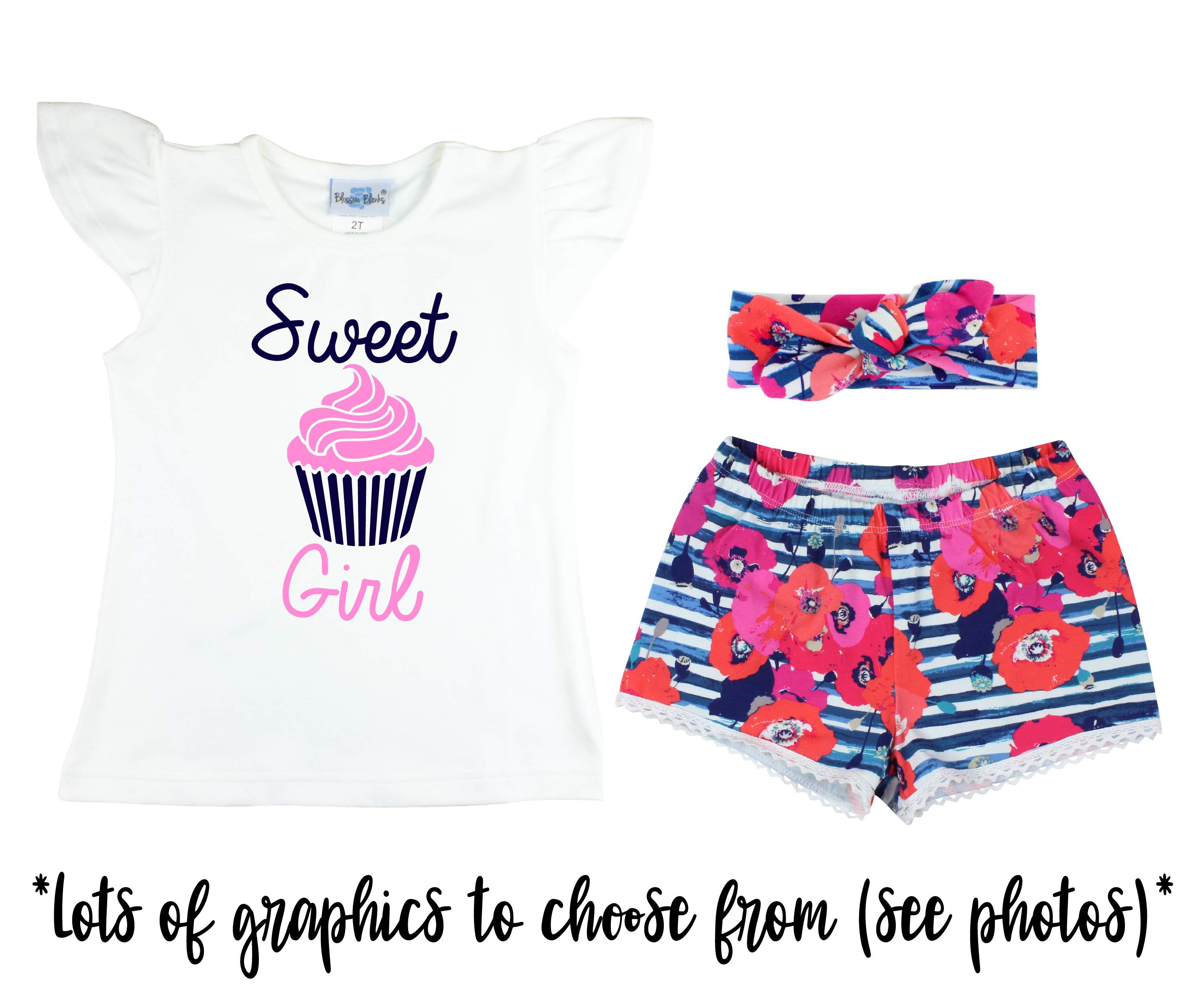 Girl Blue Pink Floral Short Outfit