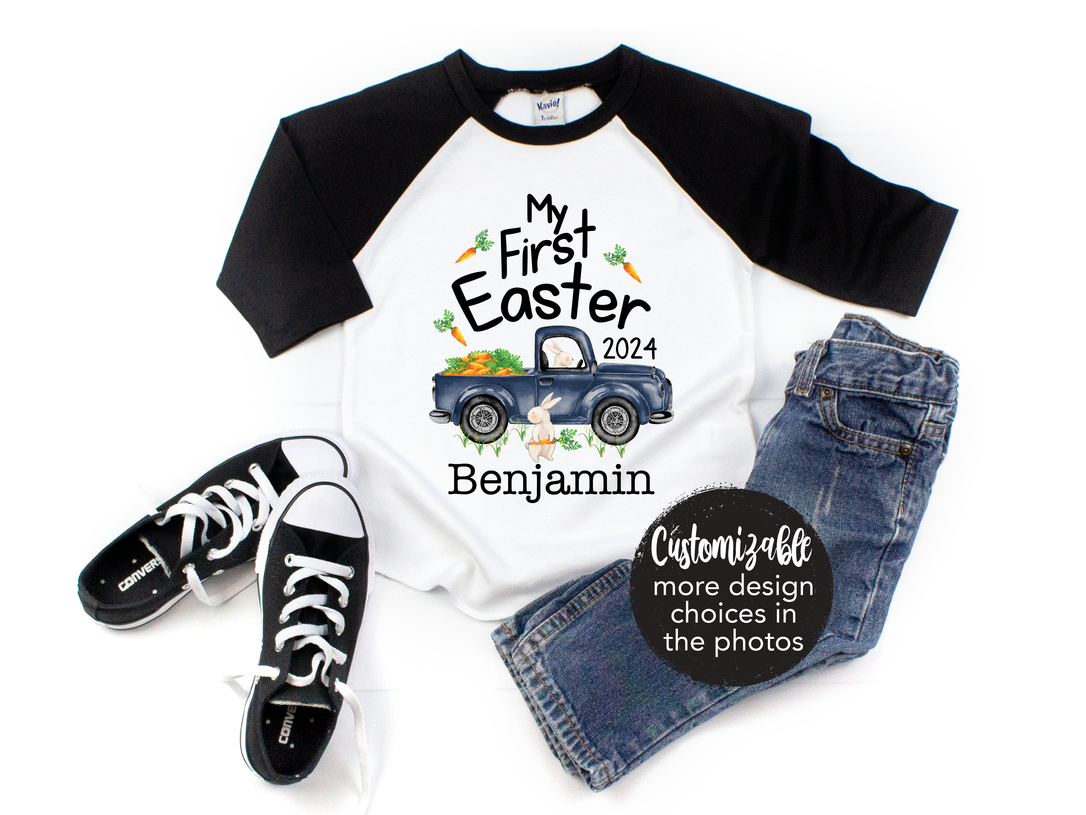 Personalized Boy Bunny Raglan Shirt MANY DESIGNS