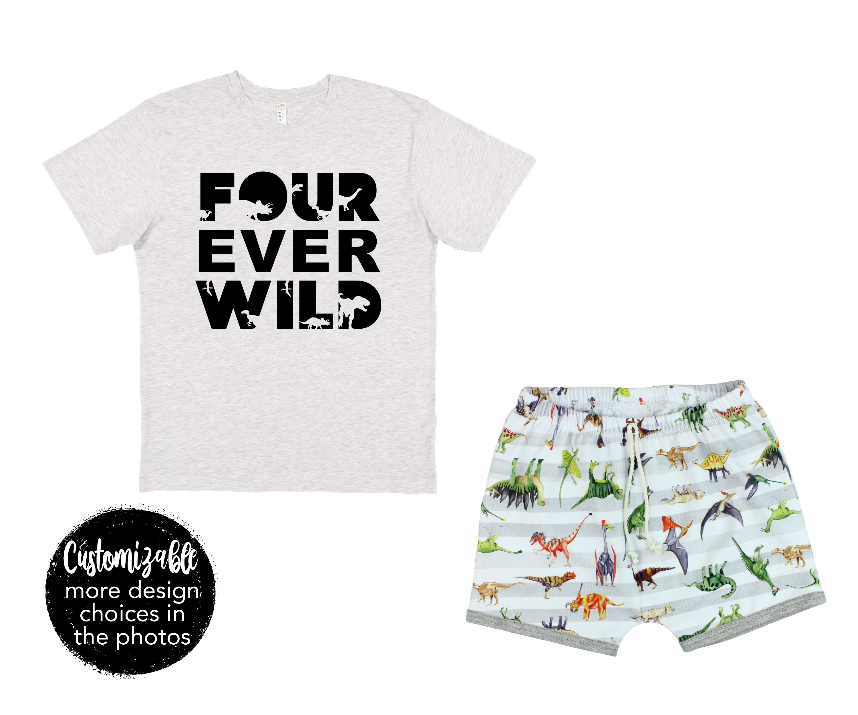 Four Ever Wild Boy Dinosaur Birthday Short Outfit