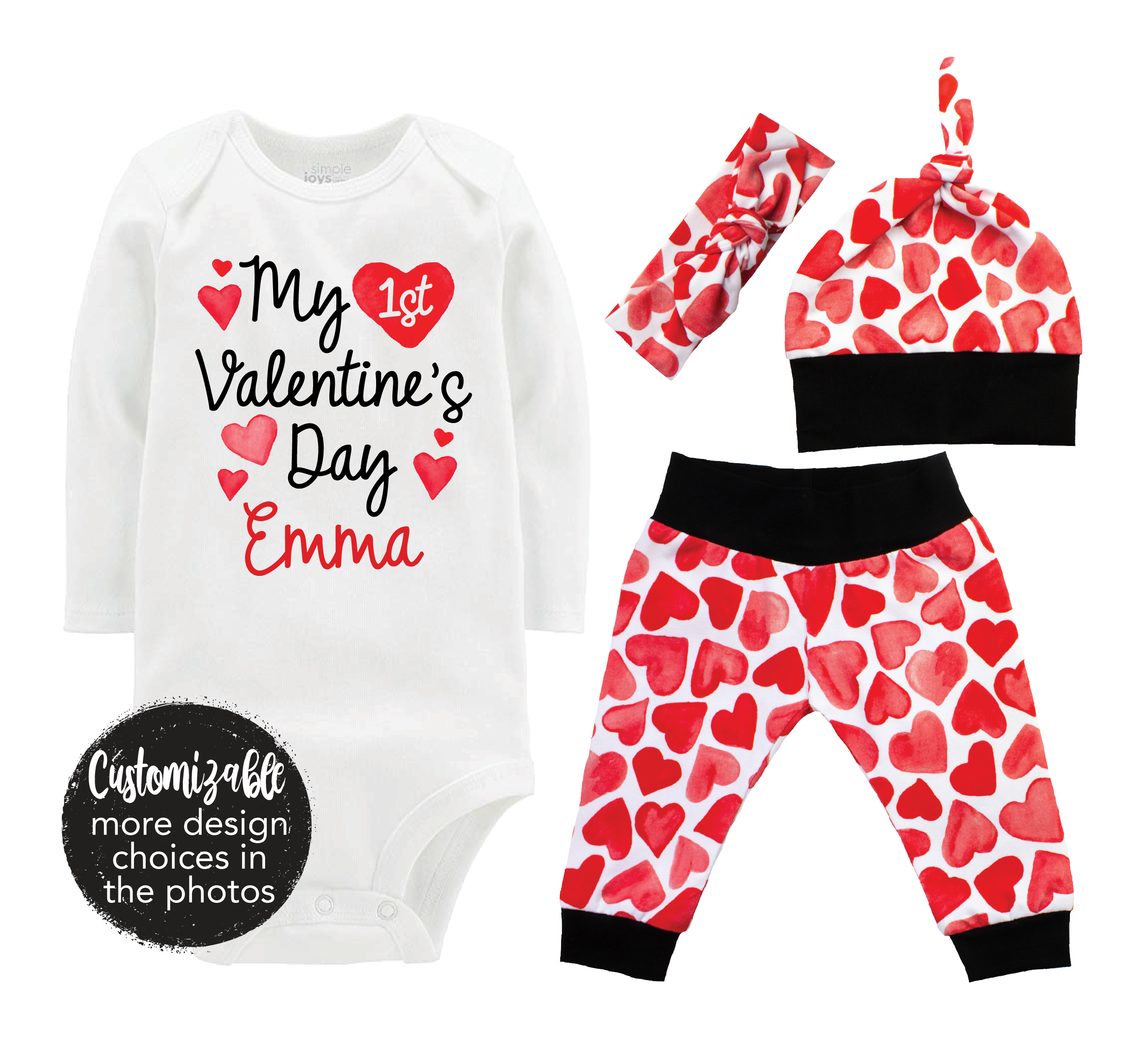 Girl First Valentine Heart Baby Outfit
