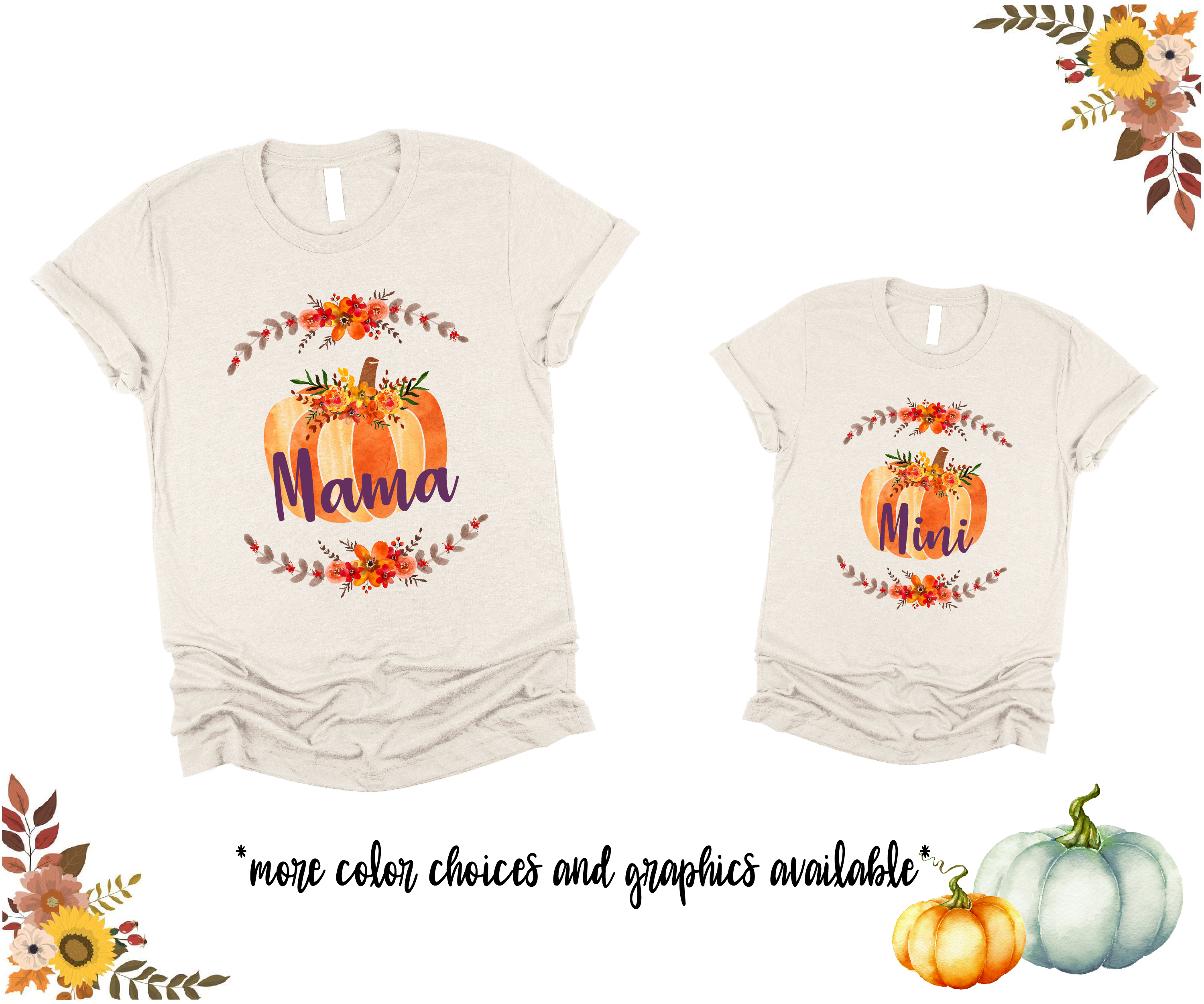 Mama Mini Fall Pumpkin Vibes Retro Matching Tees