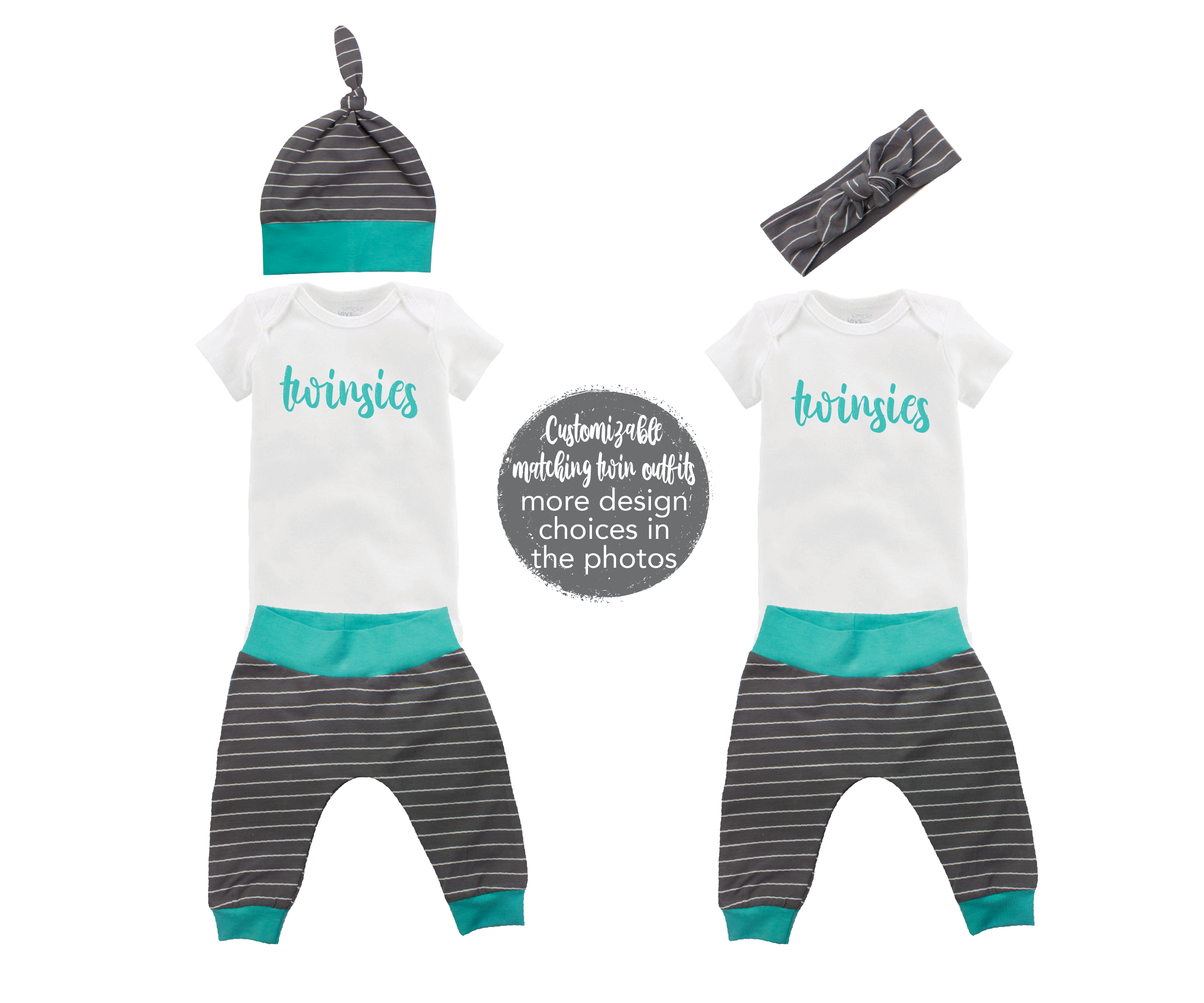 Sometimes Miracles Come in Pairs Twin Unisex Gray Stripe Teal Outfit Dynamic Duo Oldest Youngest Friends Forever Baby Coming Home Outfit