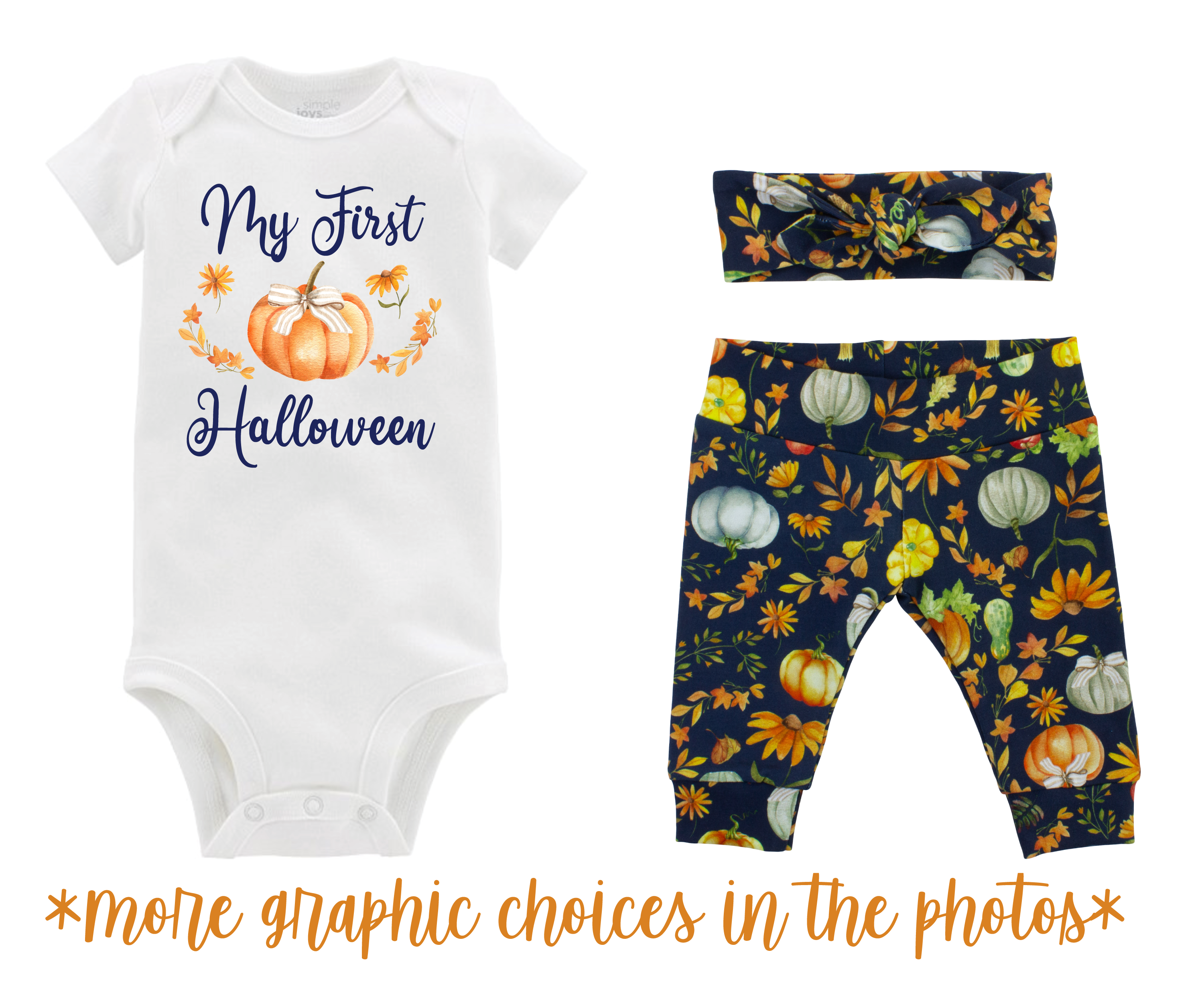 Girl Fall Pumpkin Harvest Navy Blue Baby Outfit