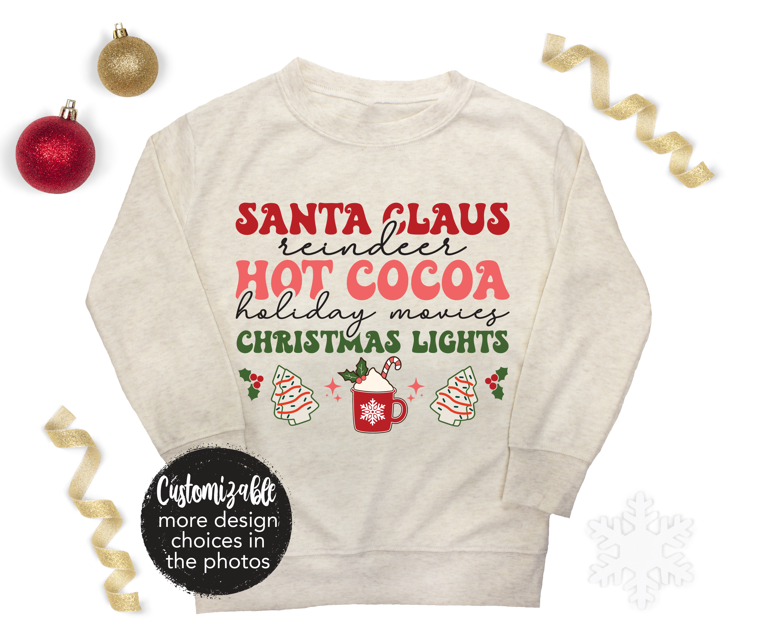Christmas Cocoa Lights Santa Shirt Matching Family Printed Shirt