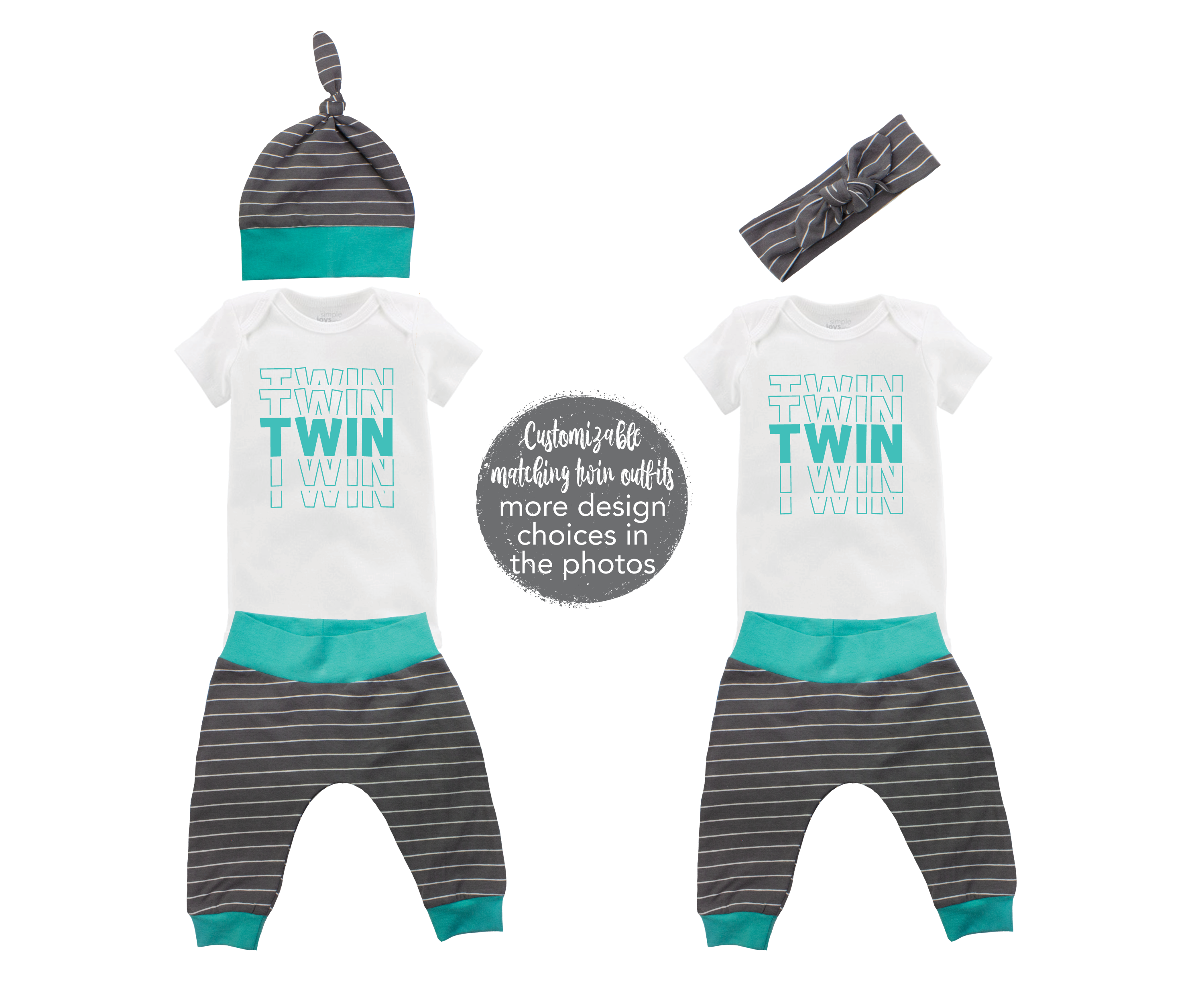Sometimes Miracles Come in Pairs Twin Unisex Gray Stripe Teal Outfit Dynamic Duo Oldest Youngest Friends Forever Baby Coming Home Outfit