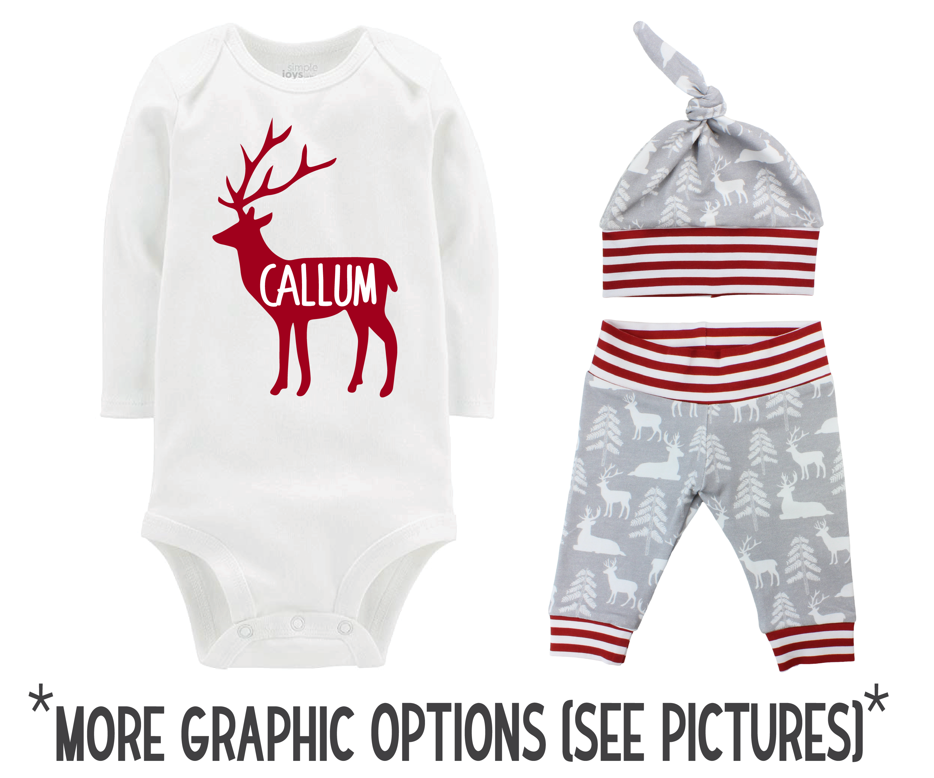 Boy Gray Bear and Deer Baby Outfit