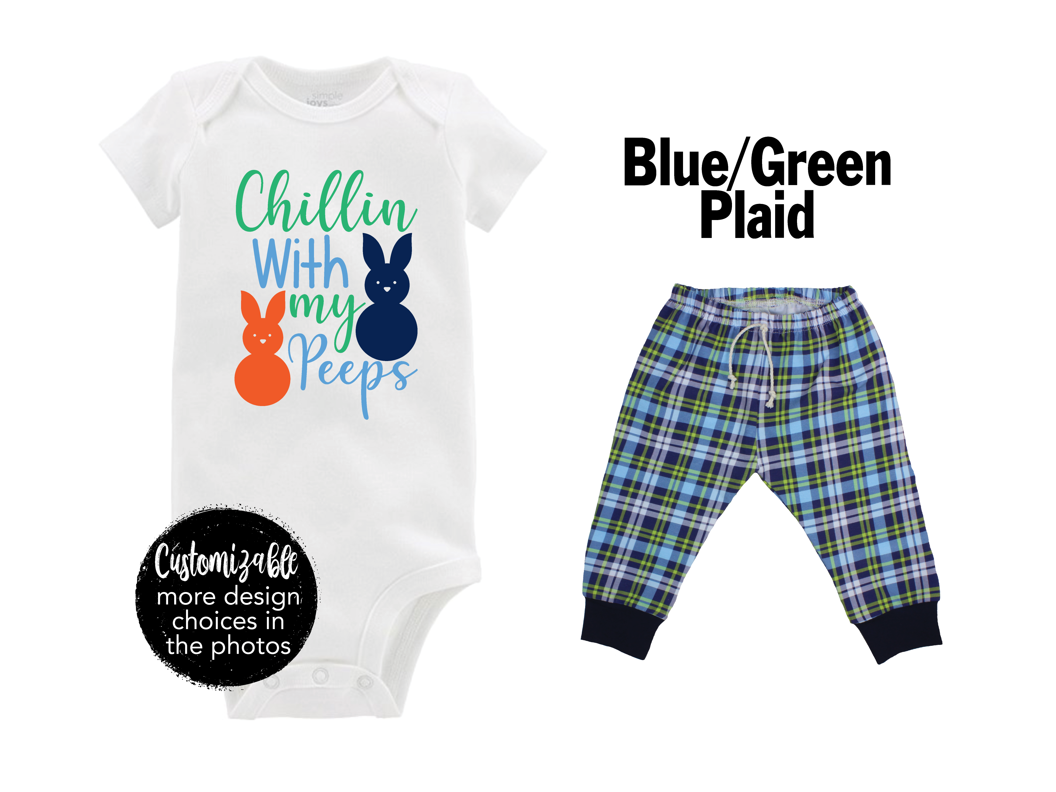 My First Easter Outfit Plaid Pant Blue Truck Baby Boy Outfit