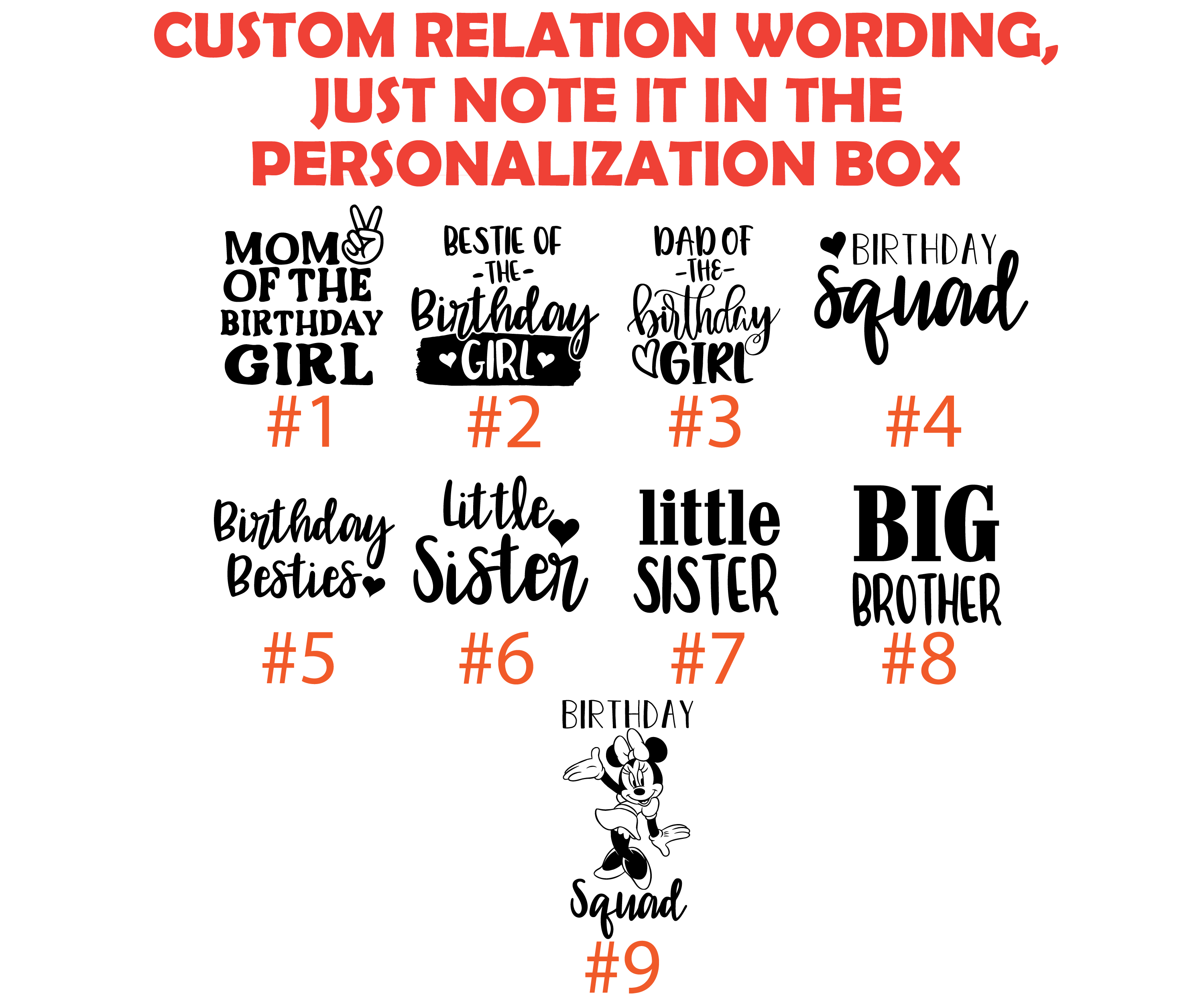 Custom Relation of the Birthday Girl or Boy