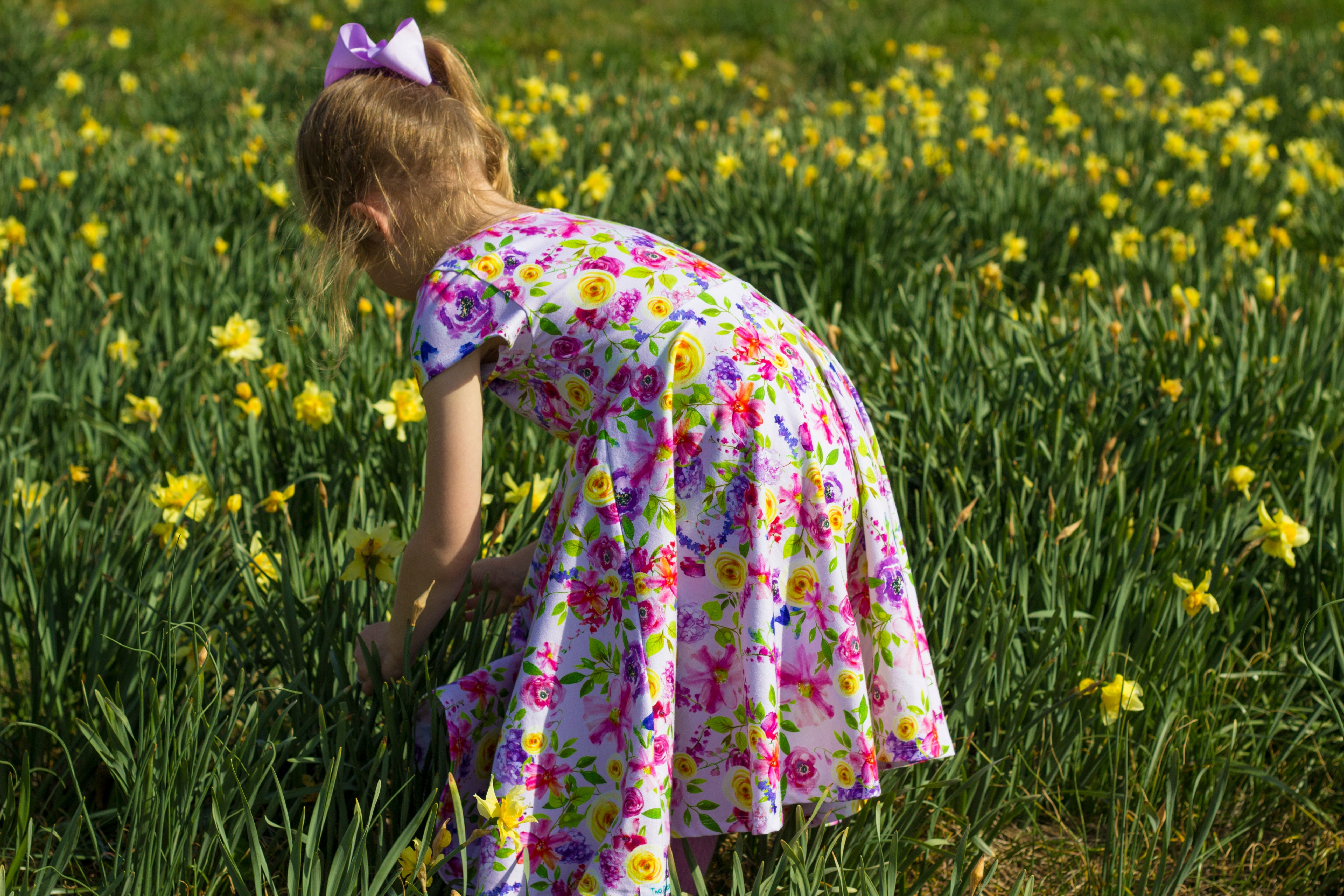 Short Sleeve Girls Easter Twirly Dress Summer Spring